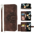 thumbnail image 1 of Decase for Samsung Galaxy Z Fold 4 Shoulder Crossbody Wallet Case with Card Slots, Floral Embossed PU Leather Wallet Flip Protective Kickstand Wrist Strap Cover, brown, 1 of 7