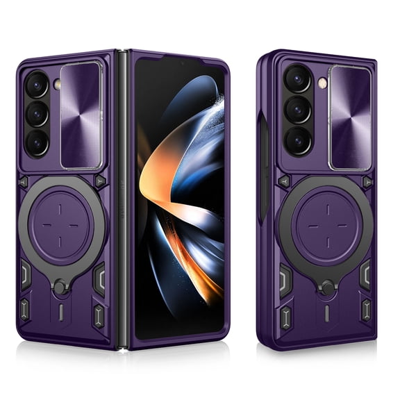 Decase for Samsung Galaxy Z Fold 5 5G Case with Kickstand Holder, Built-in 360? Rotate Ring Magnetic Car Stand Military-Grade Heavy-Duty Armor Slide Lens Protective Case,Purple