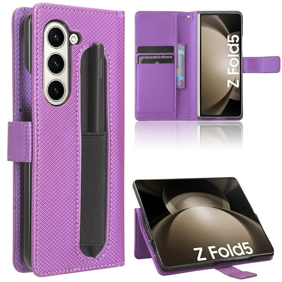 Decase for Samsung Galaxy Z Fold 5 5G Wallet Case with S Pen Holder, PU Leather Flip Folio Case with Card Slots RFID Blocking Kickstand Phone Cover 7.6 Inch for Galaxy Z Fold5 5G (2023), Purple