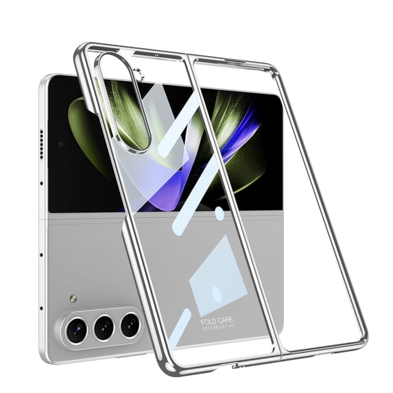 Decase for Samsung Galaxy Z Fold 5 5G, Z Fold 5 Case Luxury Plating Clear PC Crystal Transparent Cover with Hinge Protection, Build-in Screen Protector,Silver