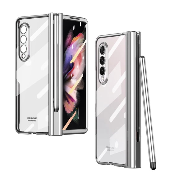 Decase for Samsung Galaxy Z Fold 5 Clear Case with Built-in Screen Protector Stylus Pen, Full Body Protective Shockproof Anti-Scratch Plating Slim Cover Case for Samsung Galaxy Z Fold5 - Silver