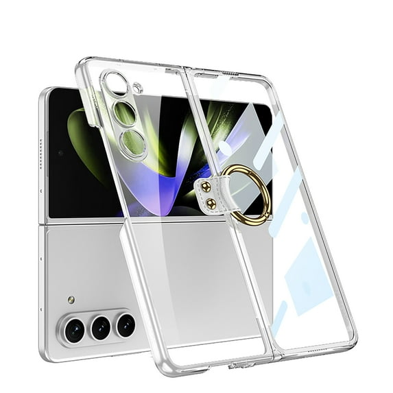 Decase Samsung Galaxy Z Fold 5 Clear Case,with Built-in Screen Protector,Metal Ring Holder Minimalist Transparent Slim Shockproof Non-slip Protective Phone Cover for Samsung Z Fold 5 5G 2023,Clear