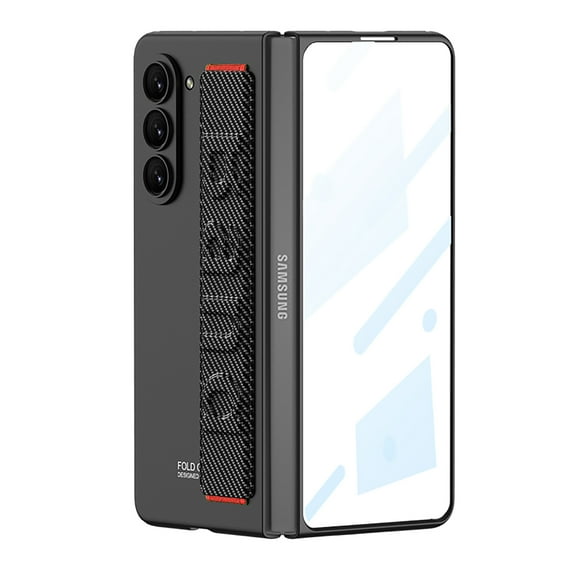 Decase Samsung Galaxy Z Fold 5 Full Body Protective Case,With Built-in Screen Protector Non-Slip Wristband Elastic Strap Durable Slim Shockproof Phone Cover for Samsung Z Fold5,Carbon Fiber Texture