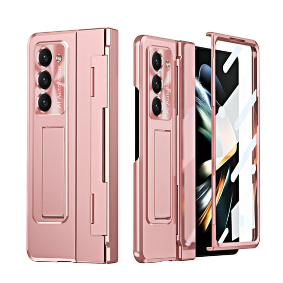 Decase for Samsung Galaxy Z Fold 5 Rugged Case, Plating PC Luxury All-Inclusive Hinge Protection Support Wireless Charging with Built-in Screen Protector Cover For Samsung Z Fold 5 2023 5G, Rosegold
