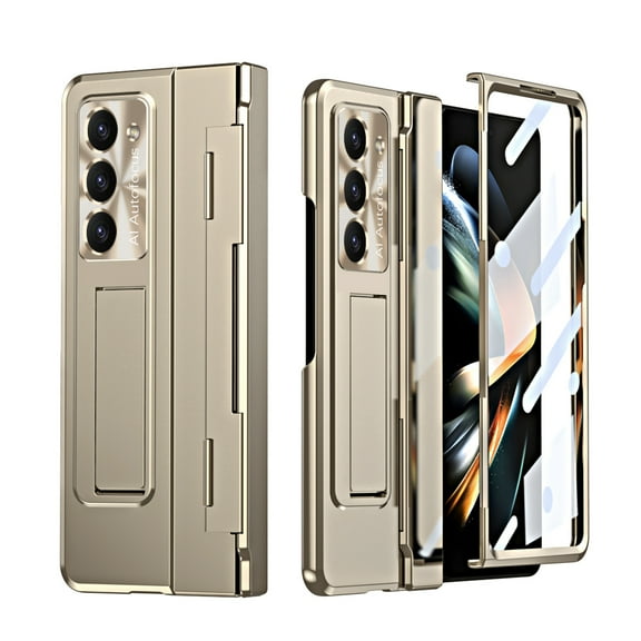 Decase for Samsung Galaxy Z Fold 5 Rugged Case, Plating PC Luxury All-Inclusive Hinge Protection Support Wireless Charging with Built-in Screen Protector Cover For Samsung Z Fold 5 2023 5G, Gold