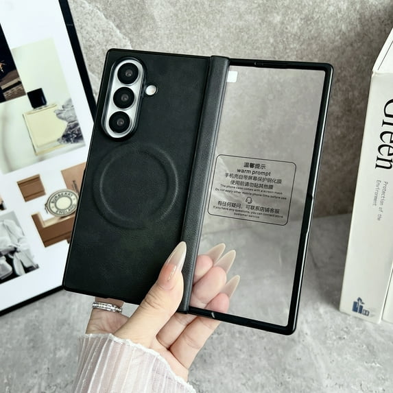 Decase for Samsung Galaxy Z Fold 6 5G Case with Screen Protector,Compatible with Mag-Safe,PU Leather + Hard PC Shell Ultra Thin Slim Durable Shockproof Protective Phone Cover for Galaxy Z Fold6,Black