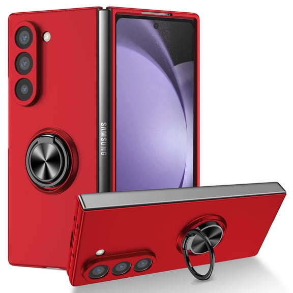 Decase for Samsung Galaxy Z Fold 6 Case with 360° Ring Kickstand,Military Grade Hard PC Protective Case Tough Armour Shell Slim Shockproof Phone Cover for Samsung Galaxy Z Fold 6 5G 2024,Red