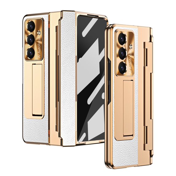 Decase for Samsung Galaxy Z Fold 6 Case with Hinge Protection, Ultra Thin Built-in Screen Protector Kickstand Back Cover,Wireless Charger Compatible,Rugged Protection Slim Z Fold 6 Case,White+Gold