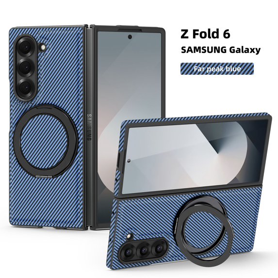Decase for Samsung Galaxy Z Fold 6 Case with Magnetic 360° Rotation Stand,Compatible with Mag-safe, Military Grade Shockproof Case, Carbon Fiber Texture Design for Samsung Galaxy Z Fold 6,Blue