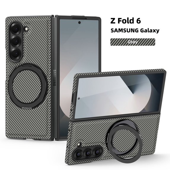 Decase for Samsung Galaxy Z Fold 6 Case with Magnetic 360° Rotation Stand,Compatible with Mag-safe, Military Grade Shockproof Case, Carbon Fiber Texture Design for Samsung Galaxy Z Fold 6,Gray
