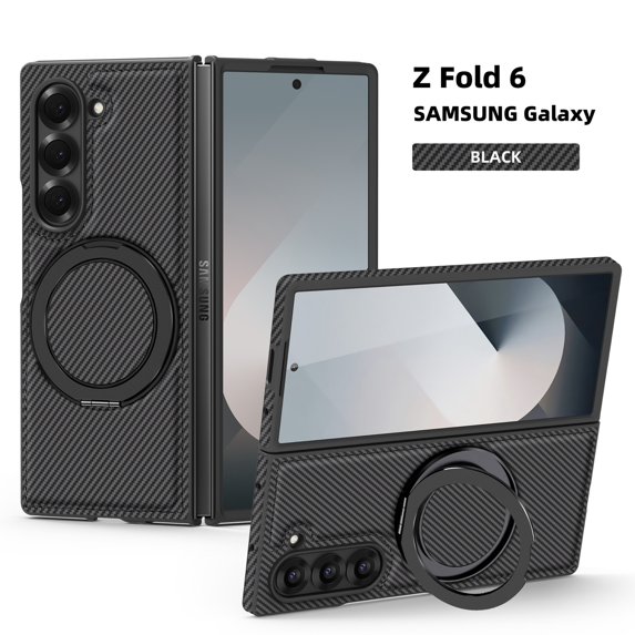 Decase for Samsung Galaxy Z Fold 6 Case with Magnetic 360° Rotation Stand,Compatible with Mag-safe, Military Grade Shockproof Case, Carbon Fiber Texture Design for Samsung Galaxy Z Fold 6,Black