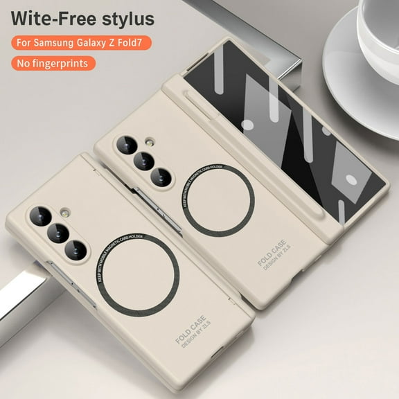 Decase for Samsung Galaxy Z Fold 6 Case with Pen Holder & Stylus, Z Fold6 Slim Case with Hinge Protection & Screen Protector Thin Matte PC Full-Body Anti-Scratch Protective Cover for Z Fold 6,Beige