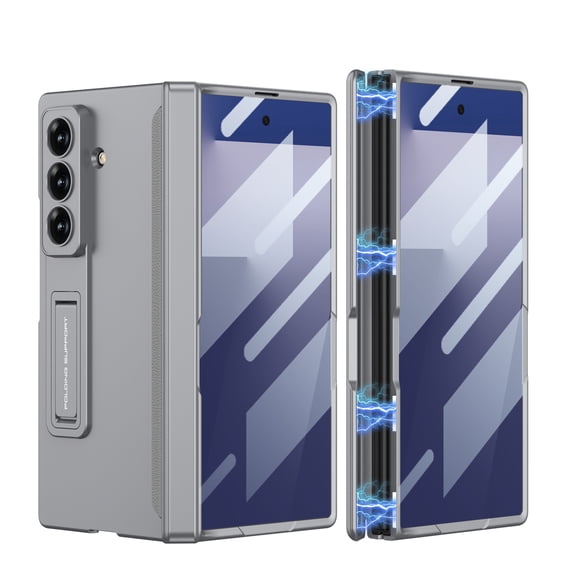 Decase for Samsung Galaxy Z Fold 6 Magnetic Case with Hinge Protection and Kickstand, 360° Full-Body Magnetic Protective Cover with Built-in Screen Protector Phone Case for Galaxy Z Fold6,Gray
