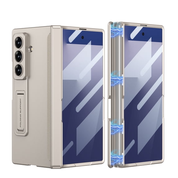 Decase for Samsung Galaxy Z Fold 6 Magnetic Case with Hinge Protection and Kickstand, 360° Full-Body Magnetic Protective Cover with Built-in Screen Protector Phone Case for Galaxy Z Fold6,Titaniumgray