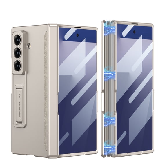 Decase for Samsung Galaxy Z Fold 6 Magnetic Case with Hinge Protection and Kickstand, 360° Full-Body Magnetic Protective Cover with Built-in Screen Protector Phone Case for Galaxy Z Fold6,Titaniumgray