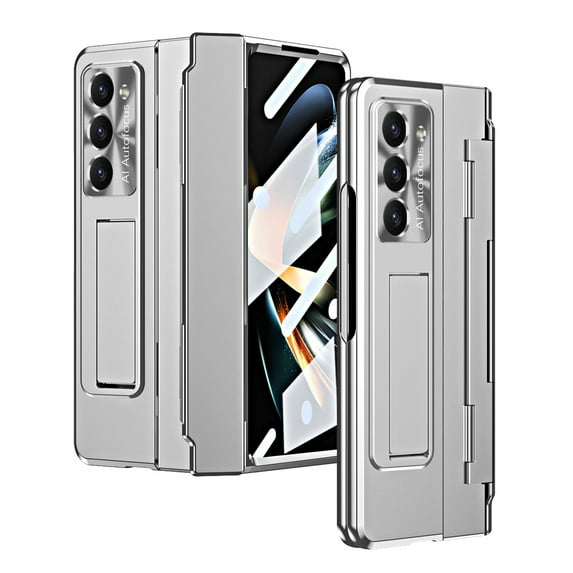 Decase for Samsung Galaxy Z Fold 6 Rugged Case, Plating PC Luxury All-Inclusive Hinge Protection Support Wireless Charging with Built-in Screen Protector Cover For Samsung Z Fold 6 2024 5G Silver
