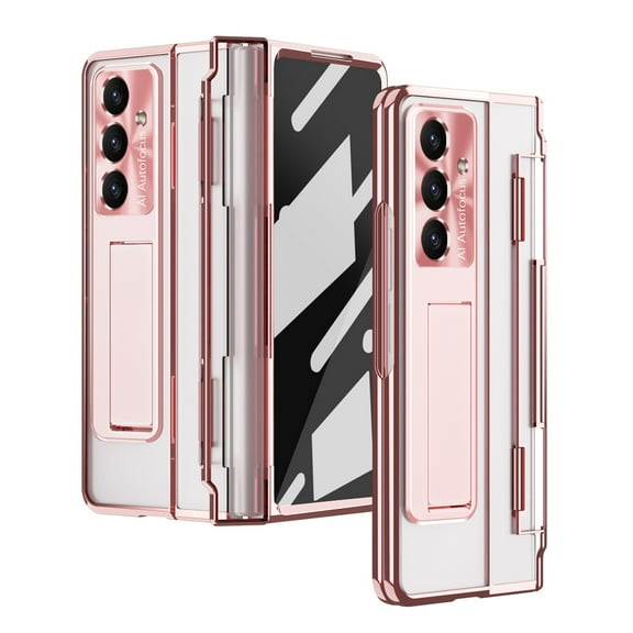 Decase for Samsung Galaxy Z Fold 7 5G 2025 Case, Full-Body Protective Phone Cover,Electroplated Transparent Back Cover, Built-in Screen Protector, Kickstand & Shockproof Hinge Protection,Rosegold