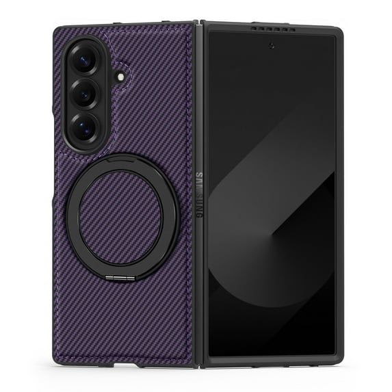Decase for Samsung Galaxy Z Fold 7 5G 2025 Case with Magnetic 360° Rotation Stand,Compatible with Mag-safe, Military Grade Shockproof Case, Carbon Fiber Texture Design for Galaxy Z Fold 7,Purple
