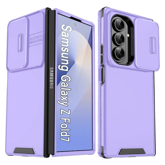 Decase for Samsung Galaxy Z Fold 7 5G 2025 Case with Slide Lens Cover, Rugged Hard PC + TPU Bumper Hybrid Cover ,Military Grade Shockproof Hard PC Phone Case for Samsung Z Fold 7 5G,Purple