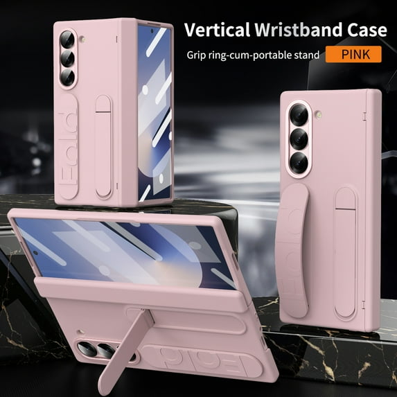 Decase for Samsung Galaxy Z Fold 7 5G 2025 Hybrid Case with Hand Strap, Rugged Fold7 Hand Strap Case with Kickstand+Screen Protector,All-Inclusive Shockproof Protection Cover for Z Fold 7 5G,Pink