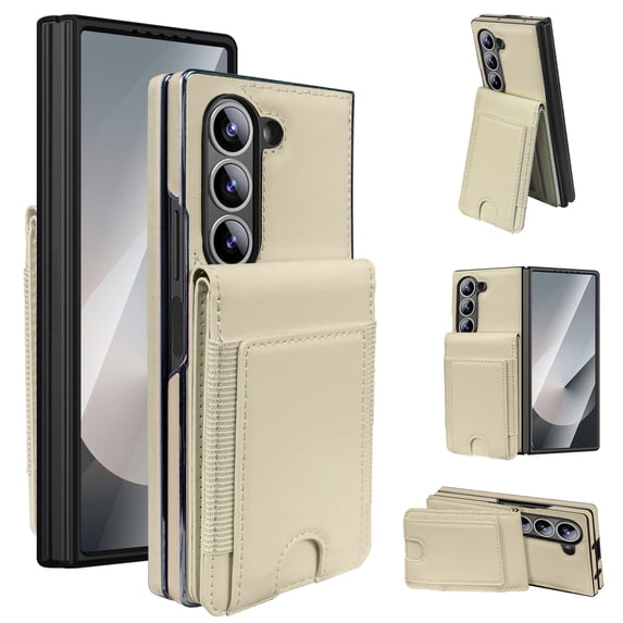 Decase for Samsung Galaxy Z Fold 7 Case with 2 in 1 Detachable Strong Magnetic Wallet,Built in Tempered Glass Screen Protector,Fashion PU Leather Back Cover,Shockproof Card Slot Stand Cover,White