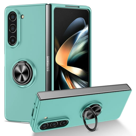 Decase For Samsung Galaxy Z Fold5,Impact Resistant Bumper Multi-Angle Degree Rotating with Magnetic Metal Ring Holder Drop Protective Rugged Phone Case Cover,skyblue