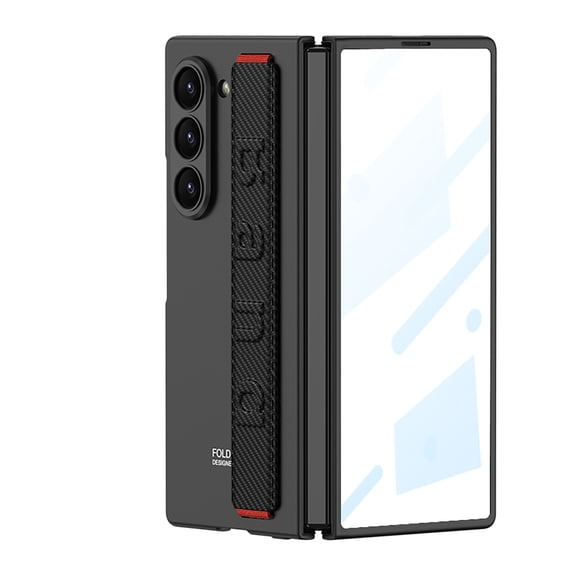 Decase for Samsung Galaxy Z Fold7 Case,Lightweight Non-slip Full Body Case with Hand Strap, Shockproof Slim Frame Hard PC Cover Bulit in Tempered Glass Screen Protector Case for Z Fold 7,Black