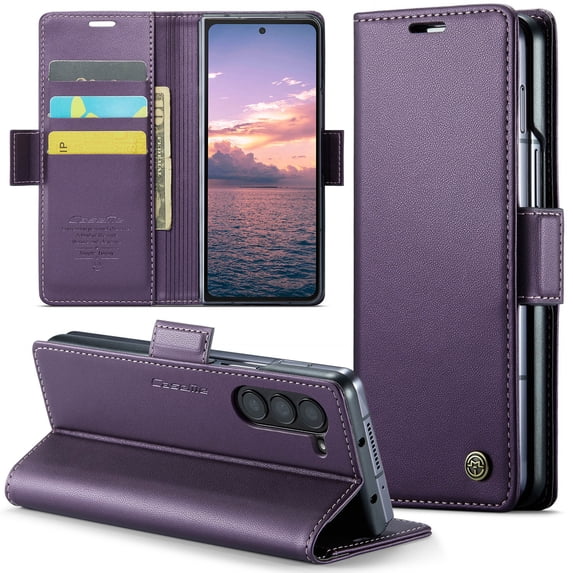 Decase for Samsung Galaxy Z Fold7 Case, Premium PU Leather Wallet Case Flip Hybrid Cover with RFID Blocking,Card Holder Stand Function,Shockproof Flip Protective Cover for Galaxy Z Fold7,Purple