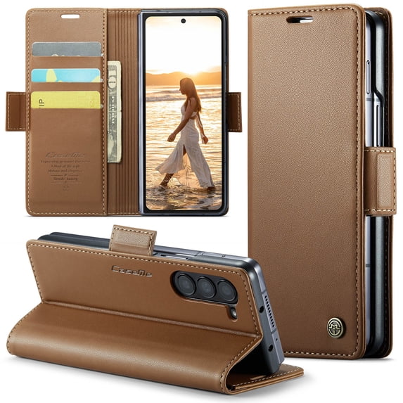 Decase for Samsung Galaxy Z Fold7 Case, Premium PU Leather Wallet Case Flip Hybrid Cover with RFID Blocking,Card Holder Stand Function,Shockproof Flip Protective Cover for Galaxy Z Fold7,Brown