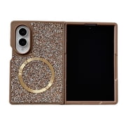 Decase for Samsung Galaxy Z Fold8 Case, Fashion Sparkle Bling Glitter Back Phone Cover, Strong Magnetic Circle PC TPU Shockproof Hybrid Protective Shell, Gold