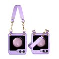 thumbnail image 1 of Decase for Samsung Z Flip 5 5G 2023 Leather Case with Strap,Fashion Luxury Women Girls Handbag Protective Case With Strap Wrist Anti-Scratch PC Cover Built-in Camera Screen Protector,Purple, 1 of 7