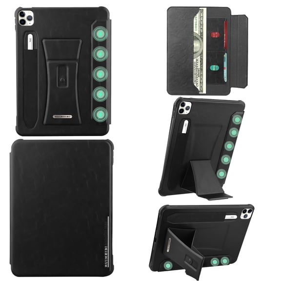 Decase Shockproof Business PU Leather Folio Tablet Case,for iPad Pro 13 Inch Case M4(2024),with Magnetic Kickstand, Credit Card & Cash Slots,for iPad Pro 13 Inch M4 2024 PU Leather Cover,Black