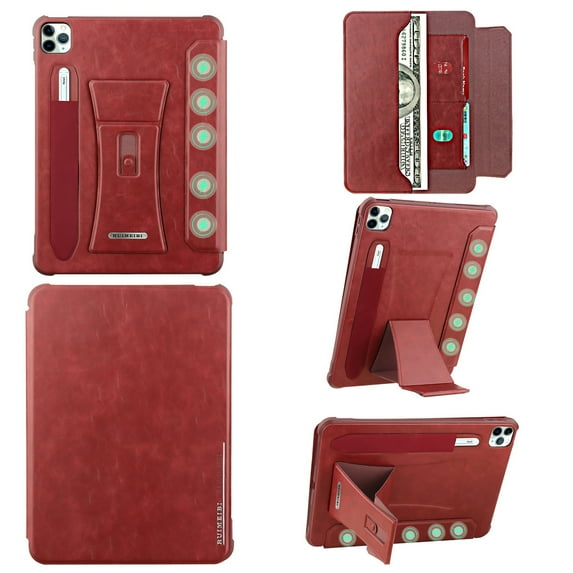 Decase Shockproof Business PU Leather Folio Tablet Case for iPad Air 13 Inch M3 2025 & M2 2024 &/12.9 inch (3rd/4th Gen),PU Leather Cover with Magnetic Kickstand, Credit Card & Cash Slots,Red