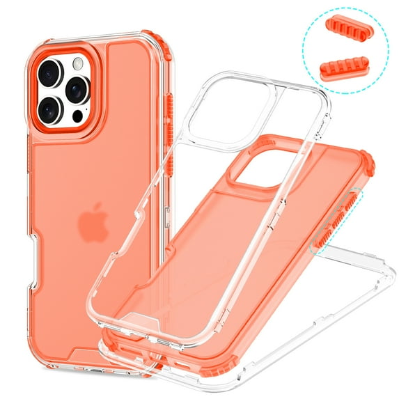 Decase Shockproof Case Compatible with iPhone 16 with 3-Layer Drop Protection,Rugged Translucent PC+TPU Hybrid Back Cover, Anti-Scratch Heavy Duty Case Fits for iPhone 16,Orange