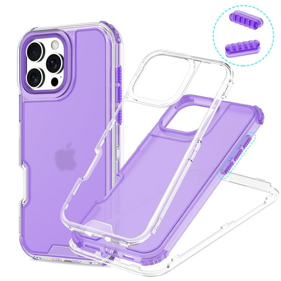 Decase Shockproof Case Compatible with iPhone 16 with 3-Layer Drop Protection,Rugged Translucent PC+TPU Hybrid Back Cover, Anti-Scratch Heavy Duty Case Fits for iPhone 16,Purple