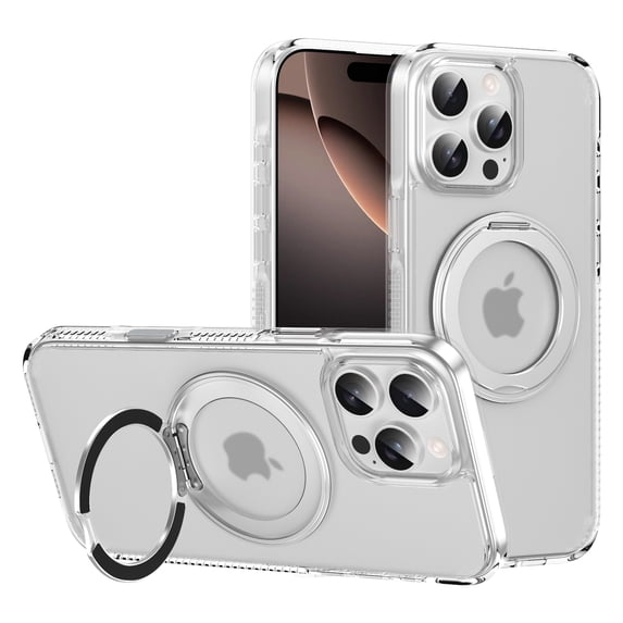 Decase Shockproof Clear Case with 360° Ring Stand Magnetic for iPhone 16 Pro,Anti-Fingerprint,Military Drop Protection,Compatible with Mag-Safe,Soft Edge Translucent Slim Phone Case,Clear