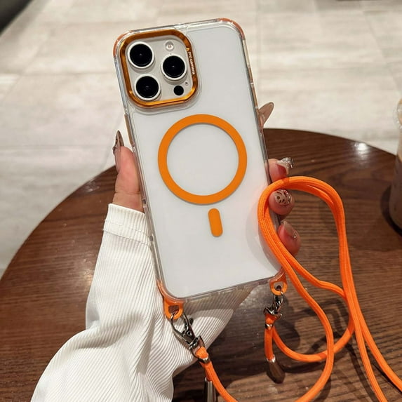 Decase Shockproof Mag-Safe Cover Compatible for iPhone 14 Pro Max,Clear Case with Crossbody Landyard Adjustable Strap,Military-Grade Protection,Slim Rugged Cover for iPhone 14 Pro Max,Orange