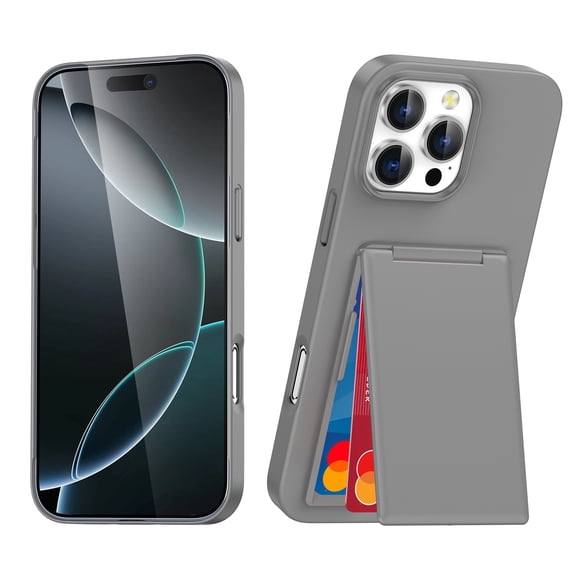 Decase Shockproof TPU Wallet Phone Case Fits for iPhone 13 Pro with Built-in Stand and Hidden Credit Card Slot,Slim Anti-Scratch Protective Back Cover Compatible with iPhone 13 Pro,Gray