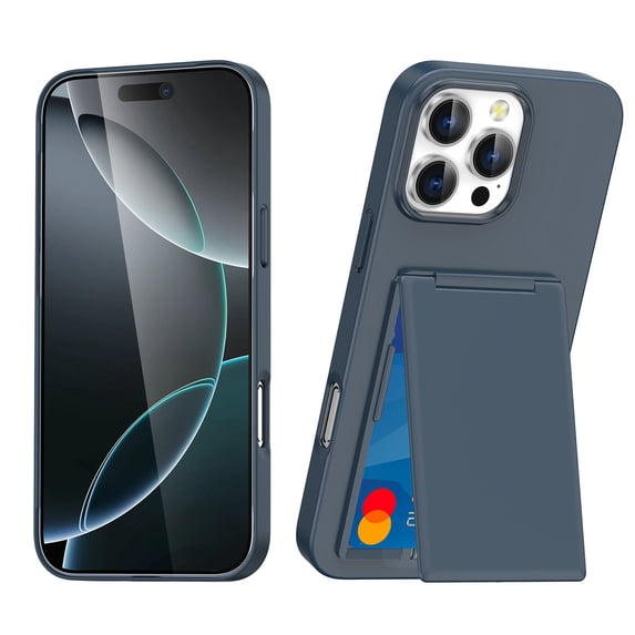 Decase Shockproof TPU Wallet Phone Case Fits for iPhone 14 with Built-in Stand and Hidden Credit Card Slot,Slim Anti-Scratch Protective Back Cover Compatible with iPhone 14,Blue