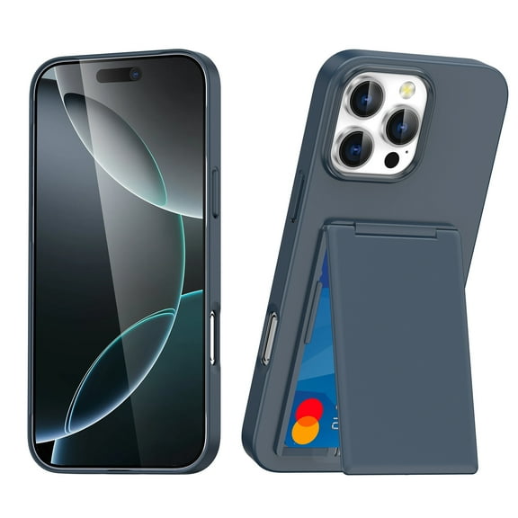 Decase Shockproof TPU Wallet Phone Case Fits for iPhone 16 Pro Max with Built-in Stand and Hidden Credit Card Slot,Slim Anti-Scratch Protective Back Cover Compatible with iPhone 16 Pro Max,Blue