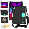 thumbnail image 1 of Decase Silicone Case for iPad 10th Generation 10.9 Inch (2022 Model) - Light Weight Anti Slip Kids Friendly Shockproof Shoulder Strap Soft Hand Strap Protective Bumper Cover, Black+Mint, 1 of 7