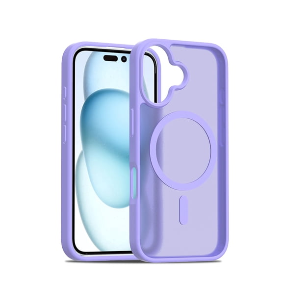Decase Skin-Feel Anti-Scratch PC+TPU Case for iPhone 16,Compatible with Mag-Safe,Translucent Matte Drop Proof Phone Case,Rugged Back Cover for iPhone 16 Case,Purple