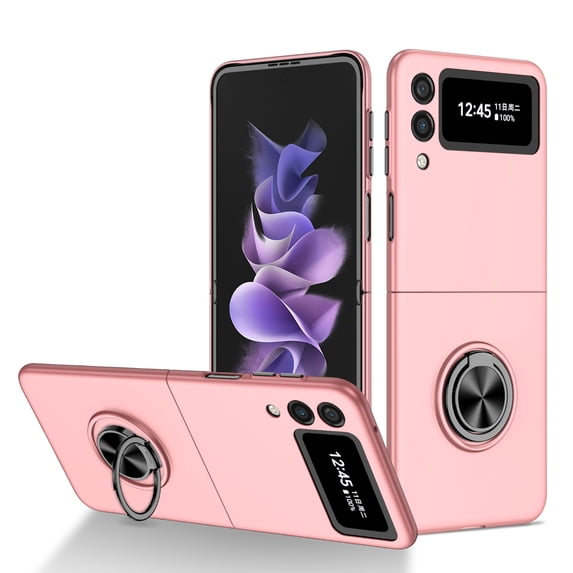 Decase Slim Case for Samsung Galaxy Z Flip 4 Rugged Case with Metal Ring Holder Kickstand Magnetic Shockproof Durable Case For Samsung Galaxy Z Flip 4,Pink