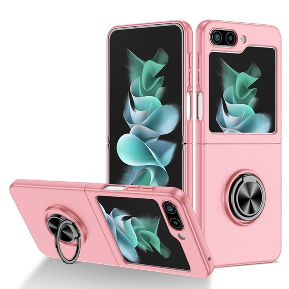 Decase Slim Case for Samsung Galaxy Z Flip 5 Rugged Case with Metal Ring Holder Kickstand Magnetic Shockproof Durable Case for Samsung Galaxy Z Flip 5, Pink