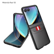 Decase Slim Case for Motorola Razr 50 2024, Premium Lychee Texture Cover, Back Card Holder Leather Protective Shockproof Case,Gray