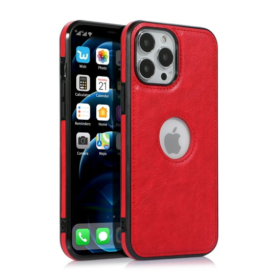 Decase Slim Case for iPhone 12 Pro Max, Luxury Leather Business Vintage Slim Non-Slip Soft Grip Shockproof Protective Cover, Red