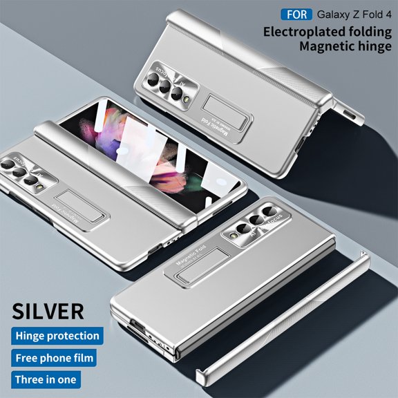 Decase Slim for Galaxy Z Fold 4 Case, Hinge Case with Hidden Kickstand and Built-in Screen Protetctor,Full Body Protection Shockproof Cover for Samsung Z Fold 4 - Silver