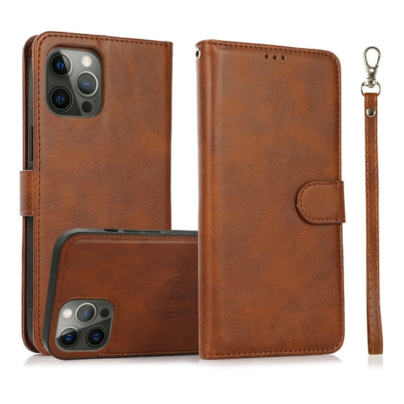 Decase Slim Leather Shell for Apple iPhone 15 Pro,High-quality Durable Shockproof PU Leather Detachable Wallet Phone Case Magnetic Car Mount With Lanyard Strap for iPhone 15 Pro - Brown