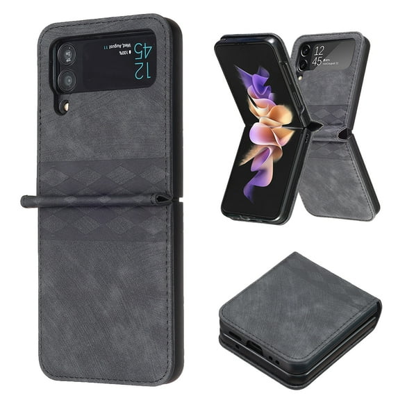 Decase Slim Phone Case for Samsung Galaxy Z Flip 3 5G ,Luxury PU Leather Hard Shell Ultra Thin Slim Shockproof Durable Hinge Protector Case Cover for Samsung Galaxy Z Flip 3 5G,Black
