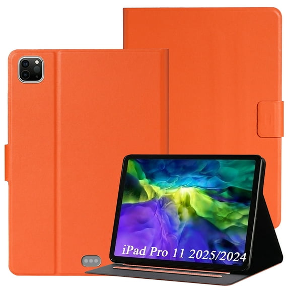 Decase Solid Color Tablet Case for Apple iPad Pro 11-inch 2025/2024 (M5/M4), Shockproof PU Leather Flip Stand Cover Card Slot Case for iPad Pro 11-inch,Orange